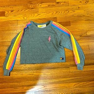Aviator Nation Bolt Cropped Crewneck- Neon Stripes, size M. Excellent condition